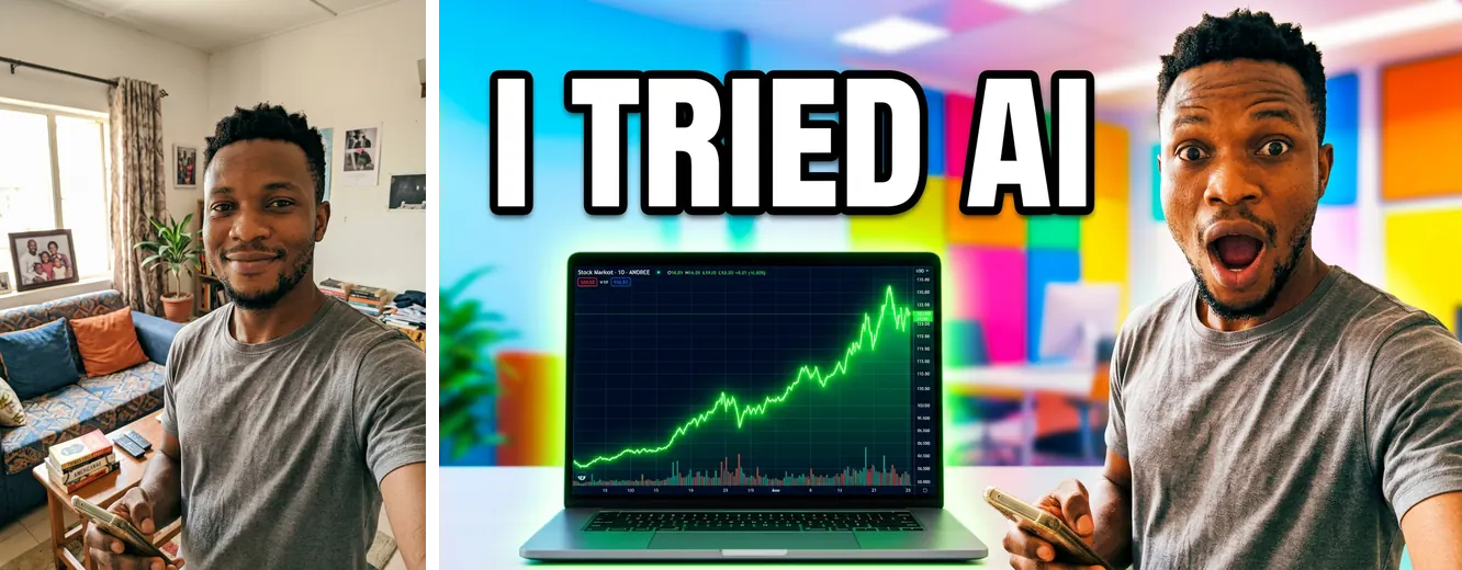 Starting photo and Nano Banana 2 result for the YouTube thumbnail with a reaction prompt